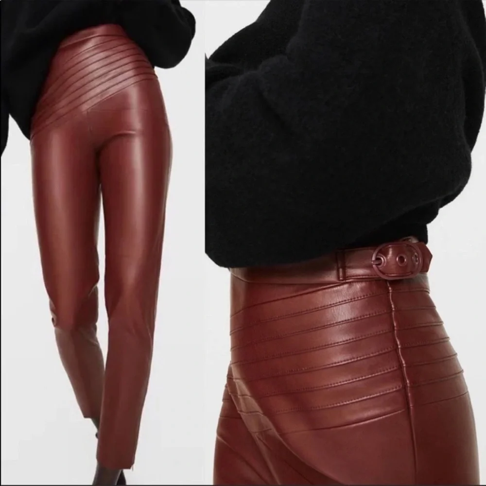 ZARA // Faux Leather Burgundy Leggings